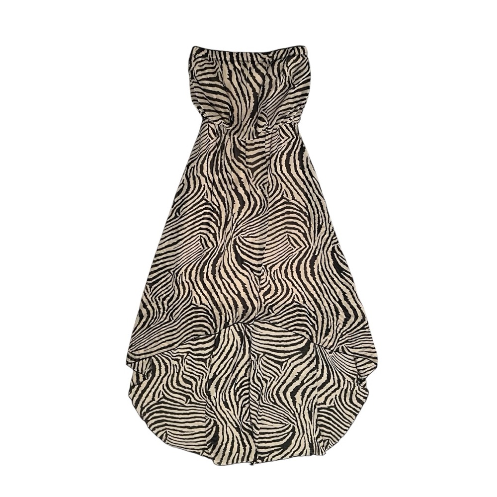 Zebra Black Cream Strapless Midi Maxi Cinched Waist Flowy Dress Size S